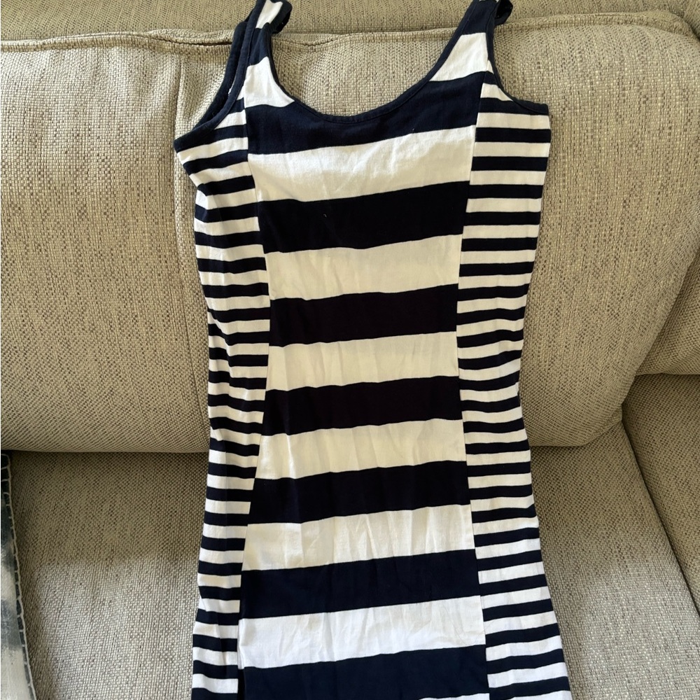 French Connection Monochrome Striped Body Hugging Mini Dress
